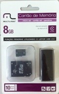 Pen Drive Multilaser + Adapt.SD + Cart. Mem. 8 GB 